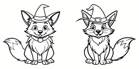 Cute fox Halloween silhouettes and icons. Black flat color simple elegant fox animal outline vector and illustration.