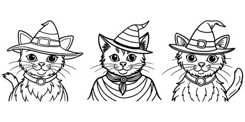 Cute Cat Halloween silhouettes and icons. Black flat color simple elegant Cat animal outline vector and illustration.