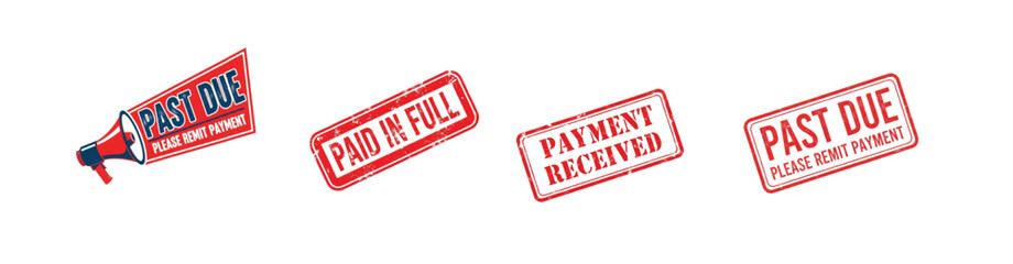 Payment Stamp Icon Set – Past Due, Paid, Received, Remit, Red Grunge Vector Collection © ArifDxn