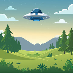 An alien ship hovers above the ground on planet Earth