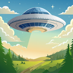 An alien ship hovers above the ground on planet Earth
