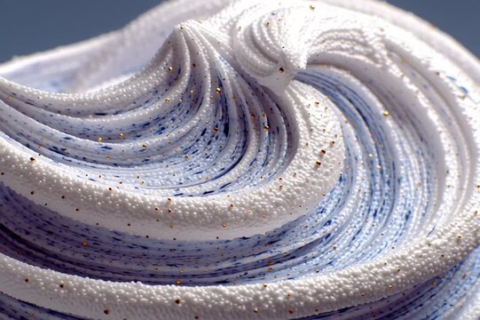 Macro Shot of Textured Swirling Foam with Blue Marbling and Golden Glitter