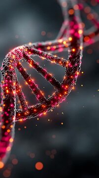 Glowing DNA Double Helix with Vibrant Particles and Dark Background