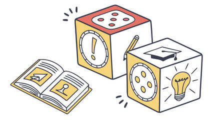 Floating Cubes Education Concept Vector Illustration Yellow Red