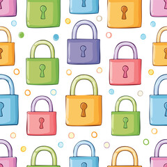 Seamless Vector Set of Colorful Lock Doodles – Hand-Drawn Security and Privacy Pattern EPS