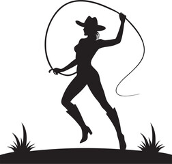 Cowgirl Swinging Rope On Open Ranch