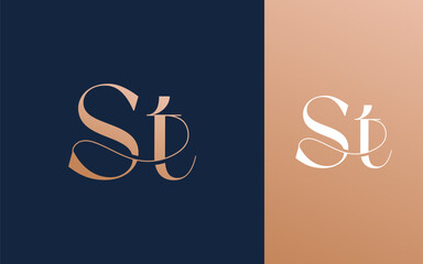 Initial letter ST TS logo design vector illustration for couple, wedding, and business
