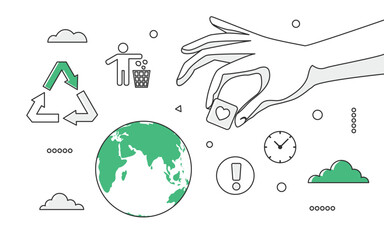 Global environment and waste management. Ecological protection, recycling process vector monocolor illustration