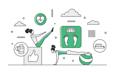 Healthy weight loss fitness activity program. Intensive physical activity for burning calories vector monocolor illustration