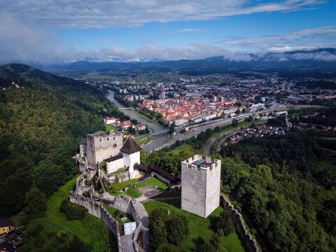 Ancient Celje Castle aerial view, Slovenia