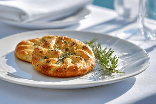 Elegant Proven&ccedil;al fougasse bread with olives and herbs, gourmet style