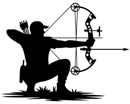 Archer silhouette aiming with compound bow