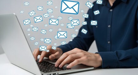 Email marketing campaign strategy digital communication laptop user sending email newsletter inbox