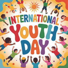 Fototapeta premium International Youth Day Poster with Diverse Children and Bright Colors