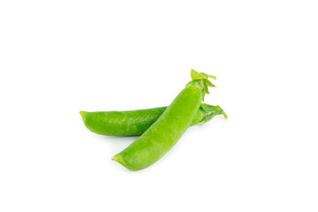 Fresh green pea pods with green peas isolated on white background. Sweet green peas. Green pea...