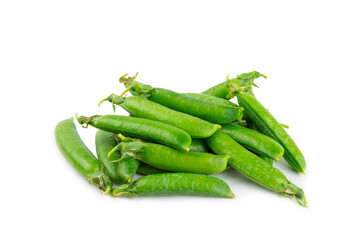 Fresh green pea pods with green peas isolated on white background. Sweet green peas. Green pea beans vegetables. Vegan. healthy vegetable