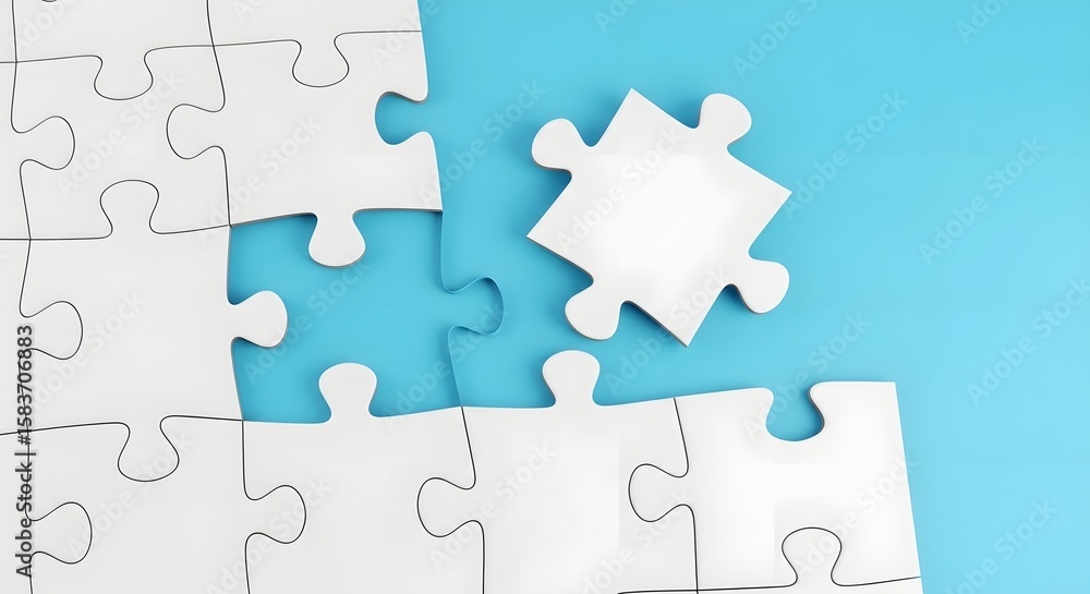 Poster puzzle jigsaw pieces connection teamwork strategy concept solution game challenge complete task