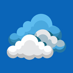 Stylized illustration of fluffy white and blue clouds isolated on white background