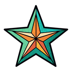 Obraz premium Geometric starburst shape with teal orange and yellow colors isolated on white background