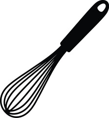 Simple black silhouette of a kitchen whisk on a white background