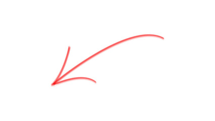 Hand drawn red arrow pointing down and to the left isolated on transparent background