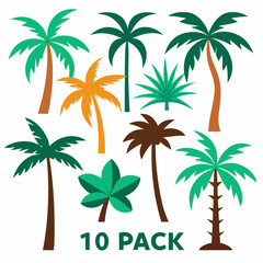 Fototapeta premium Collection of colorful palm trees and tropical leaves isolated on white background