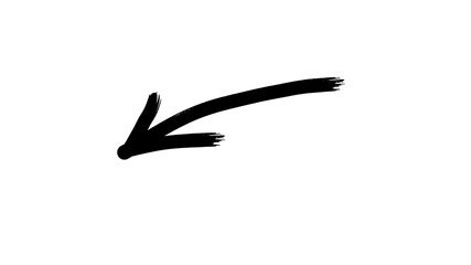Black brush stroke arrow pointing down and to the left isolated on transparent background