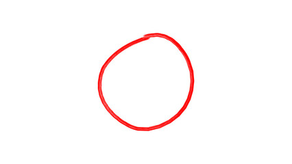 A single red hand drawn circle with a painterly texture isolated on transparent background