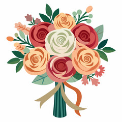 Fototapeta premium Beautiful bouquet of roses and greenery isolated on white background