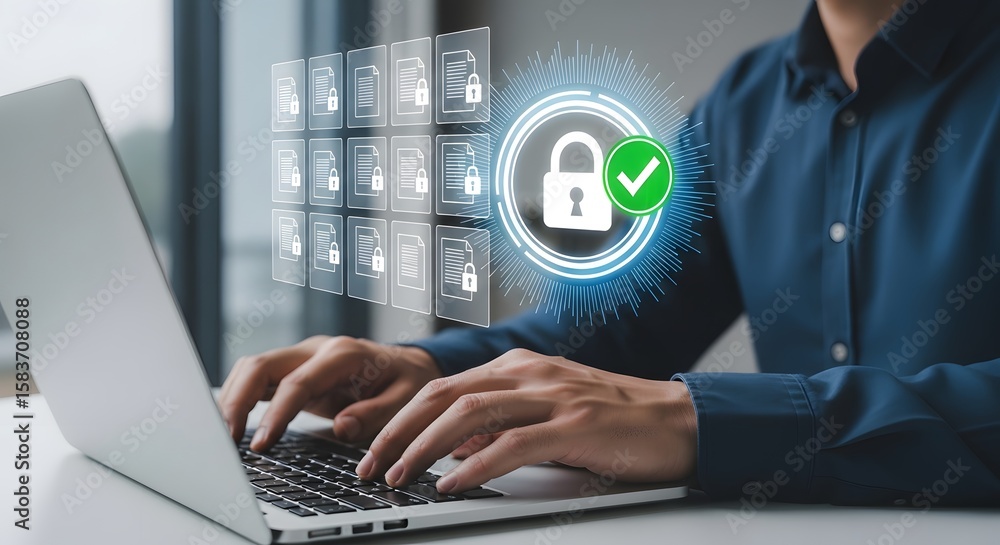 Aufkleber data security protection privacy network safety cyber security encryption technology laptop user