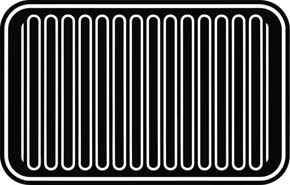 Black and white illustration of a grill grate with rounded bars