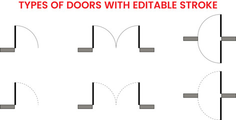 Types of doors icon set, Architectural elements, blueprint, interior design, customizable stroke, vector, illustration © Hasan