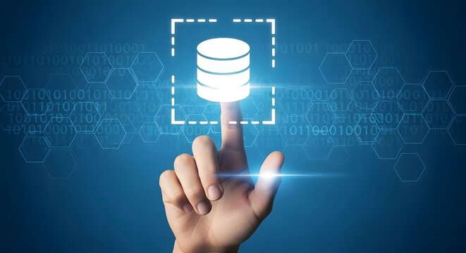Database concept hand touching data storage cloud computing technology server network - Powered by Adobe