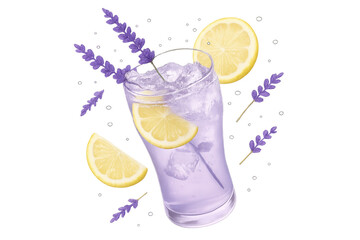 Refreshing lavender lemonade with lemon, isolated on transparent background