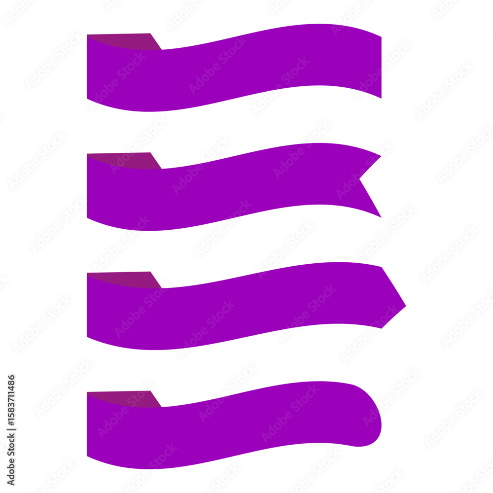 Poster purple ribbon banner. curled scroll vector. decorative frame element. empty message stripe.