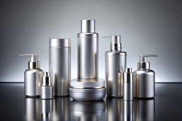 Silver cosmetic bottles and jars collection