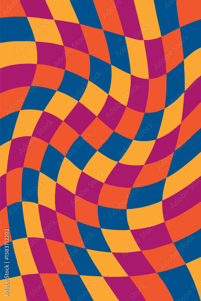 Poster flat vector abstract background with checkerboard distortion and vibrant tones