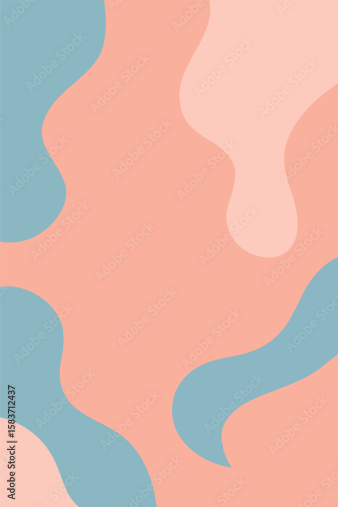 Poster flat vector abstract background with minimal fluid shapes in soft pink and blue