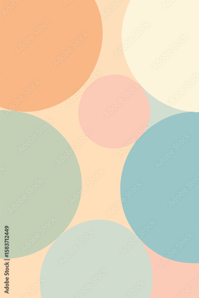 Poster flat vector abstract background with overlapping circles in pastel tones, minimal design
