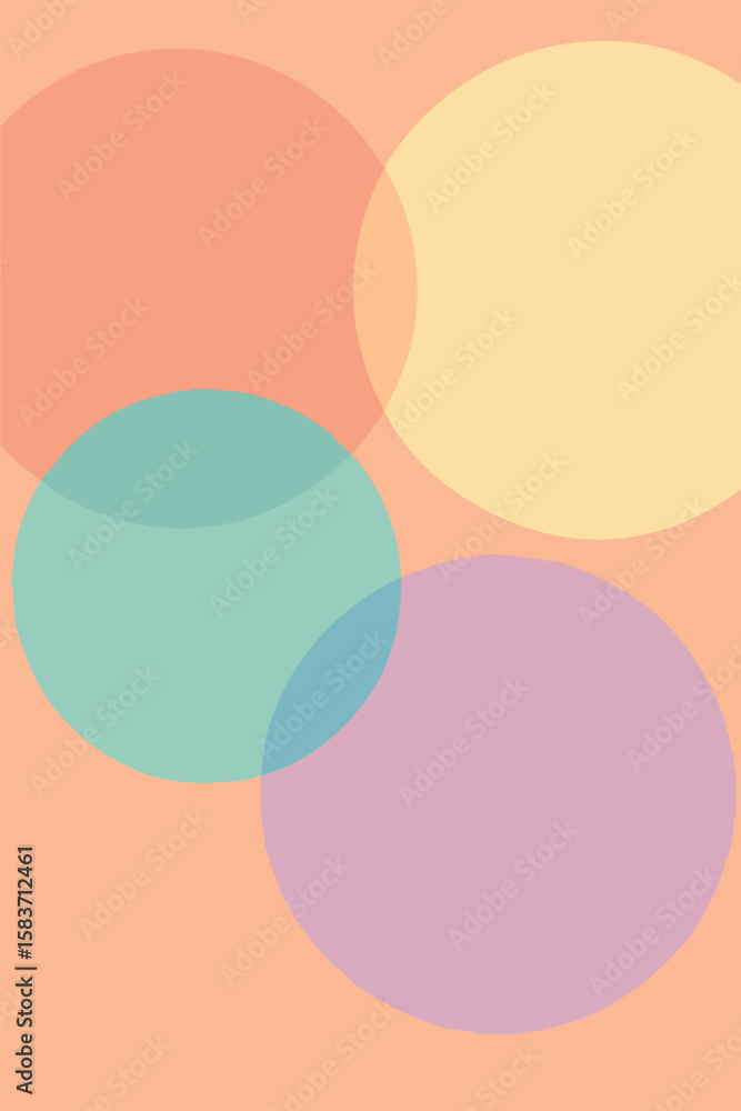 Poster flat vector abstract background with overlapping circles in pastel tones, minimal design