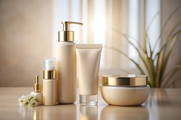 Luxury skincare products arranged elegantly