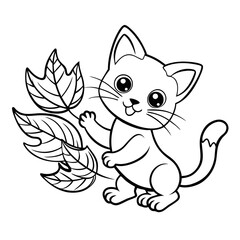 Obraz premium Kitten Playing with Falling Leaves Coloring Page