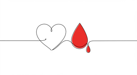 Heart and blood drop illustration in a minimal line style