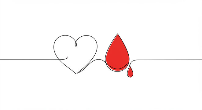 Heart and blood drop illustration in a minimal line style   - Powered by Adobe