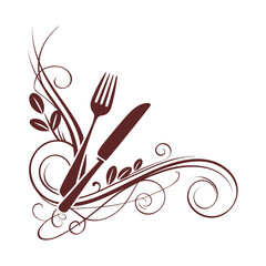 Elegant Culinary Logo Design – Chef Hat, Spoon, Fork and Decorative Swirl Line Art Illustration, restaurants Logo .