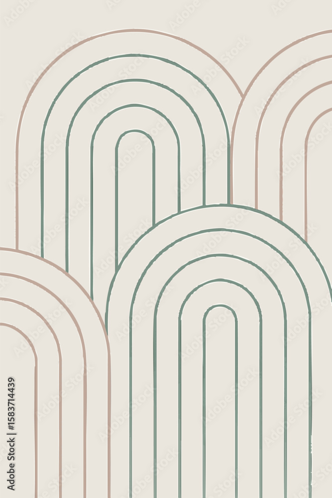 Aufkleber flat vector minimalist line background with thin arcs in blush and sage colors