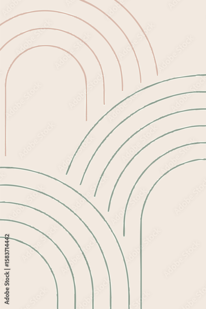 Aufkleber flat vector minimalist line background with thin arcs in blush and sage colors