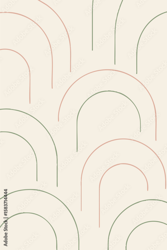 Aufkleber flat vector minimalist line background with thin arcs in blush and sage colors
