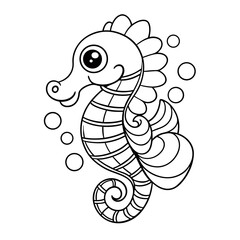 Seahorse Swimming with Bubbles Coloring Page