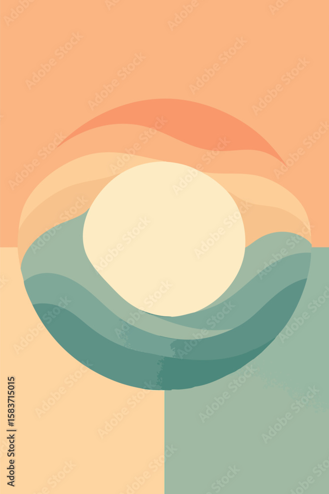 Aufkleber flat vector soft waves forming circle in center with open space, comforting tones